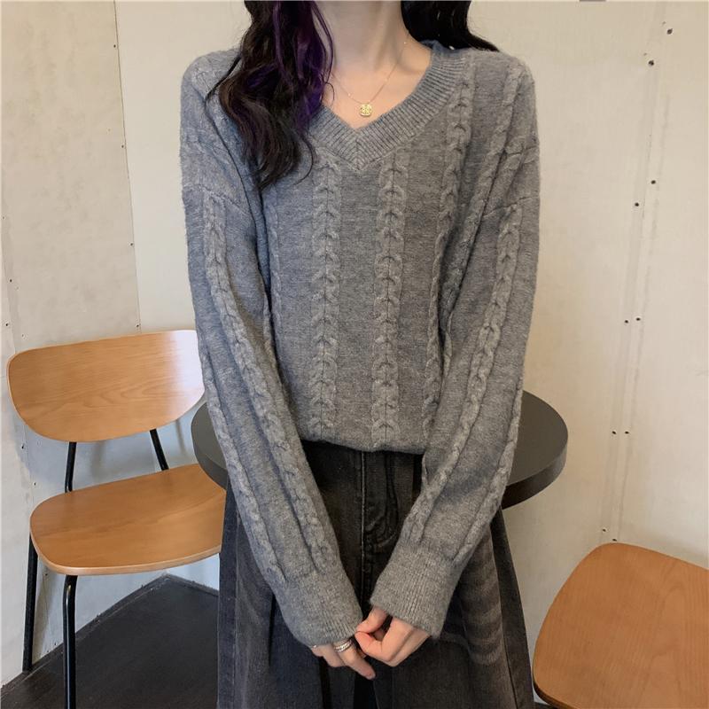 

Women's Sweaters Autumn Winter Women Knitted Warm Pullover And Jumpers V-neck Twist Pull, Pink