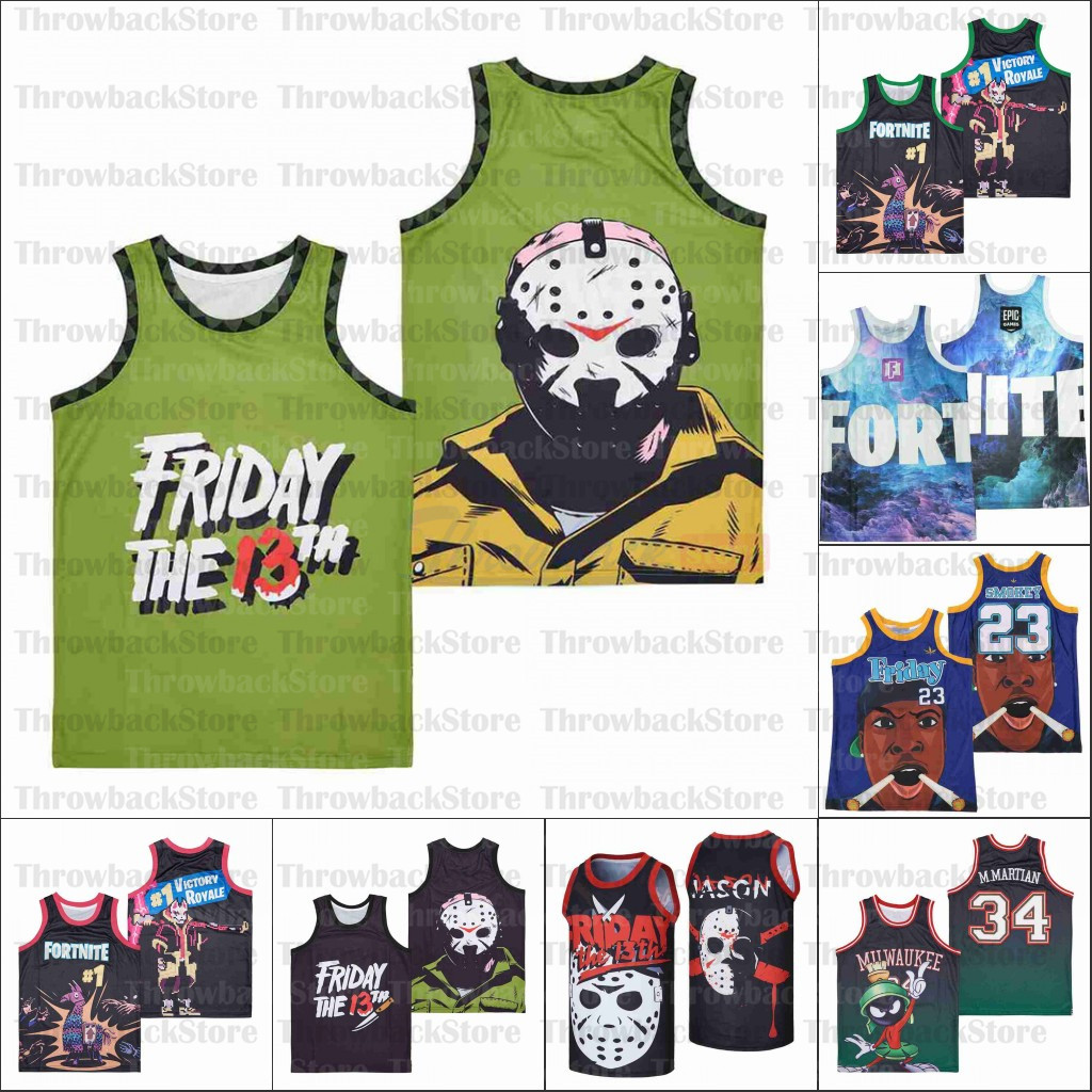 

Basketball Jerseys Movie TV MARVIN THE MARTIAN FADE FRIDAY 13TH JASON VOORHEES FORTNITE BLACK Red, As photo