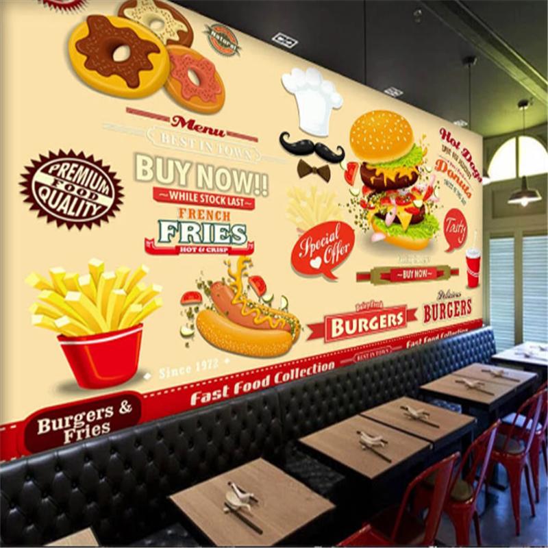 

Wallpapers Custom Burgers Western Fast Restaurant Background Wall Mural Wallpaper 3D Snack Bar Hamburger Doughnuts Paper, Canvas