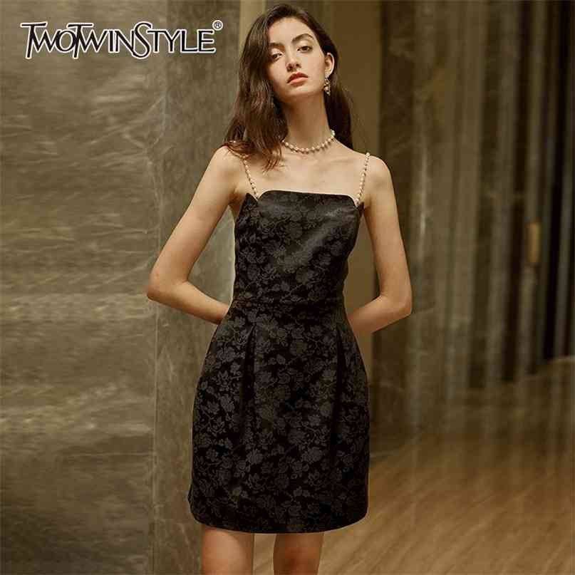 

Elegant Print Women Dress Square Collar Sleeveless Spaghetti Strap Patchwork Peals Dresses Female Fashion Clothes 210520, Black