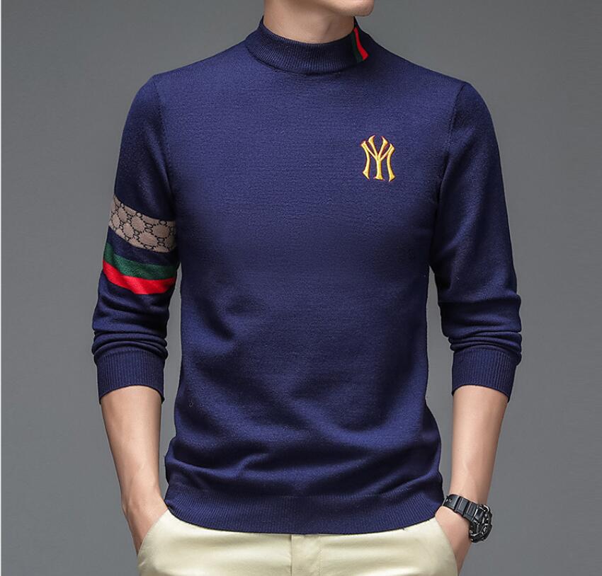 

Men's long-sleeved thin knit bottoming shirt young and middle-aged spring and autumn loose half-high collar solid color sweater, W1