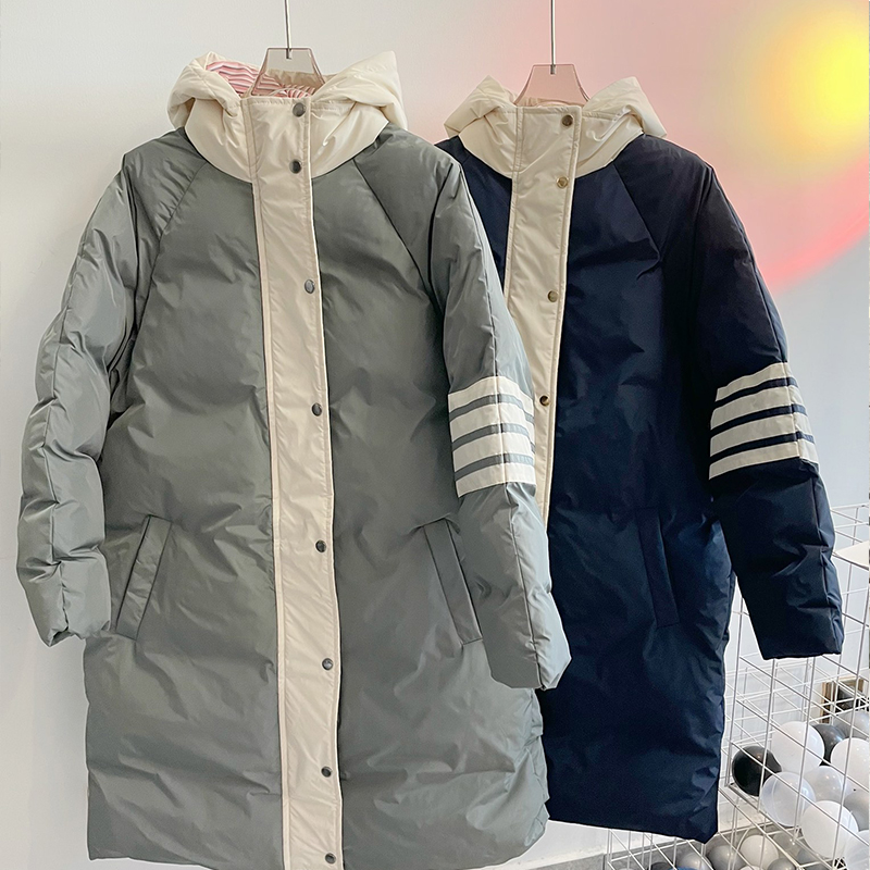 

Luxury Brand TB THOM Men's Slim Fit Striped Hooded Down Jacket Unisex Luxury Design Coat Winter Korean Fashion Puffer Jacket, Black