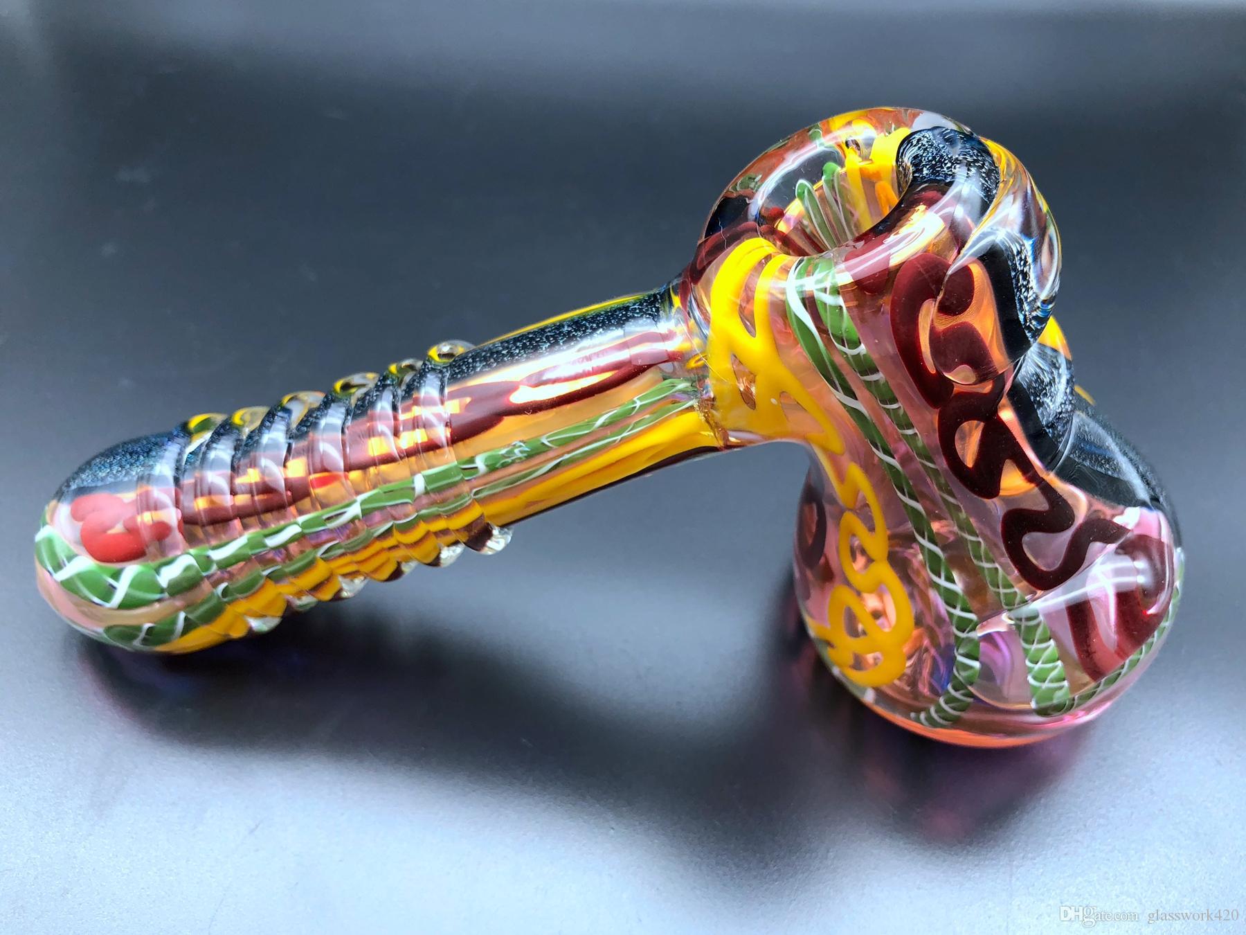 

Dichroic Hammer Style Downstem Bubbler 6inch 240g /Pc Bong Water Pipes Glass Hand Pipe Factory Direct Seller With Drawing Fancy Lines Sp -08