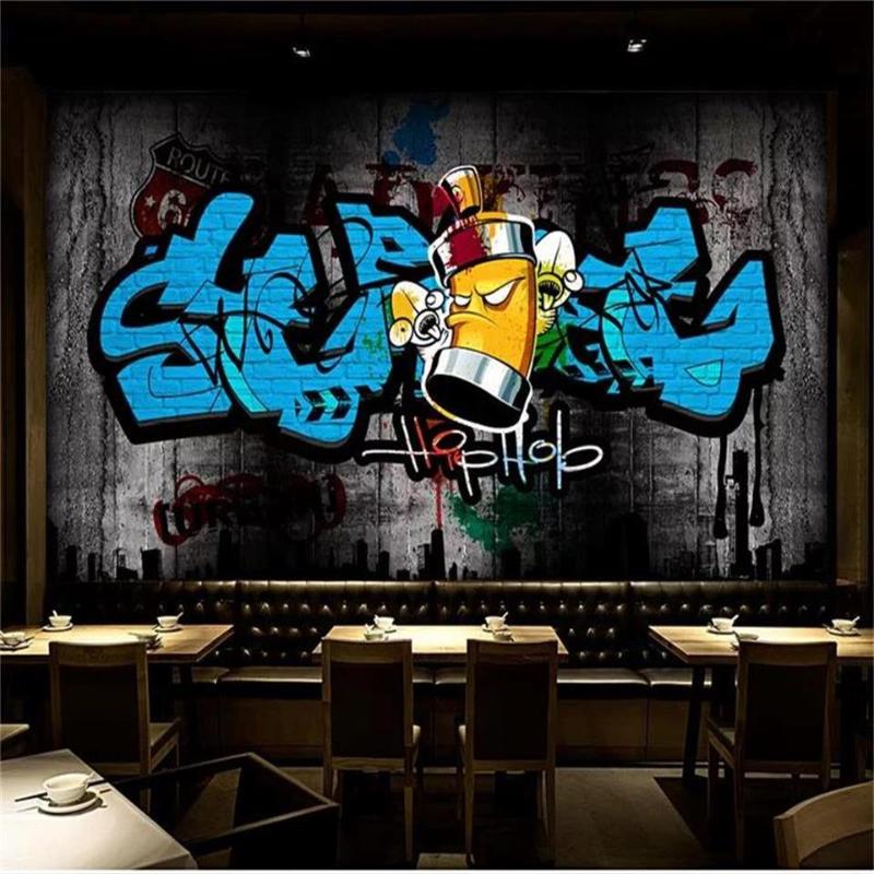 

Custom 3D Po Wallpaper Mural Room Sofa TV Backdrop Living Retro Trend Street Graffiti KTV Bar Picture Wallpapers