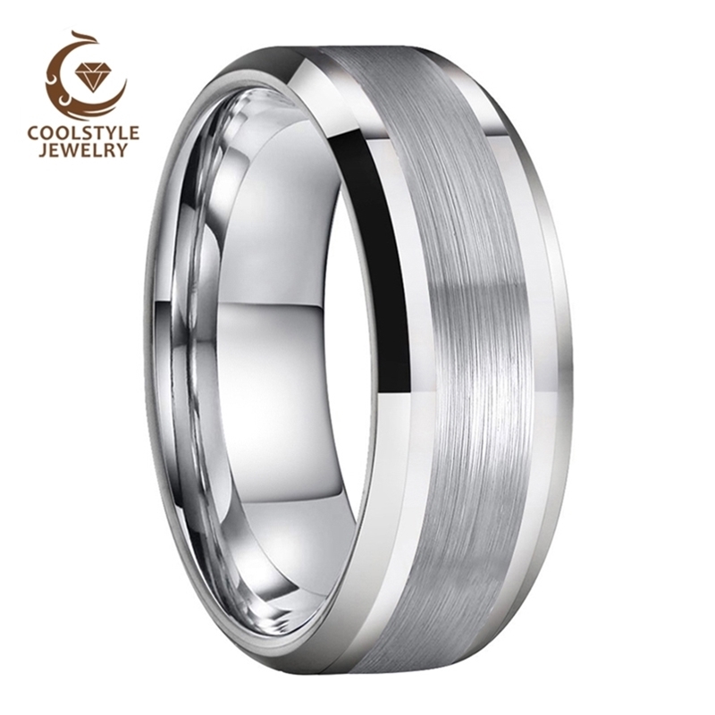 

8MM Men Women Tungsten Carbide Ring Wedding Band With Center Brushed Polished Beveled Comfort Fit 210701