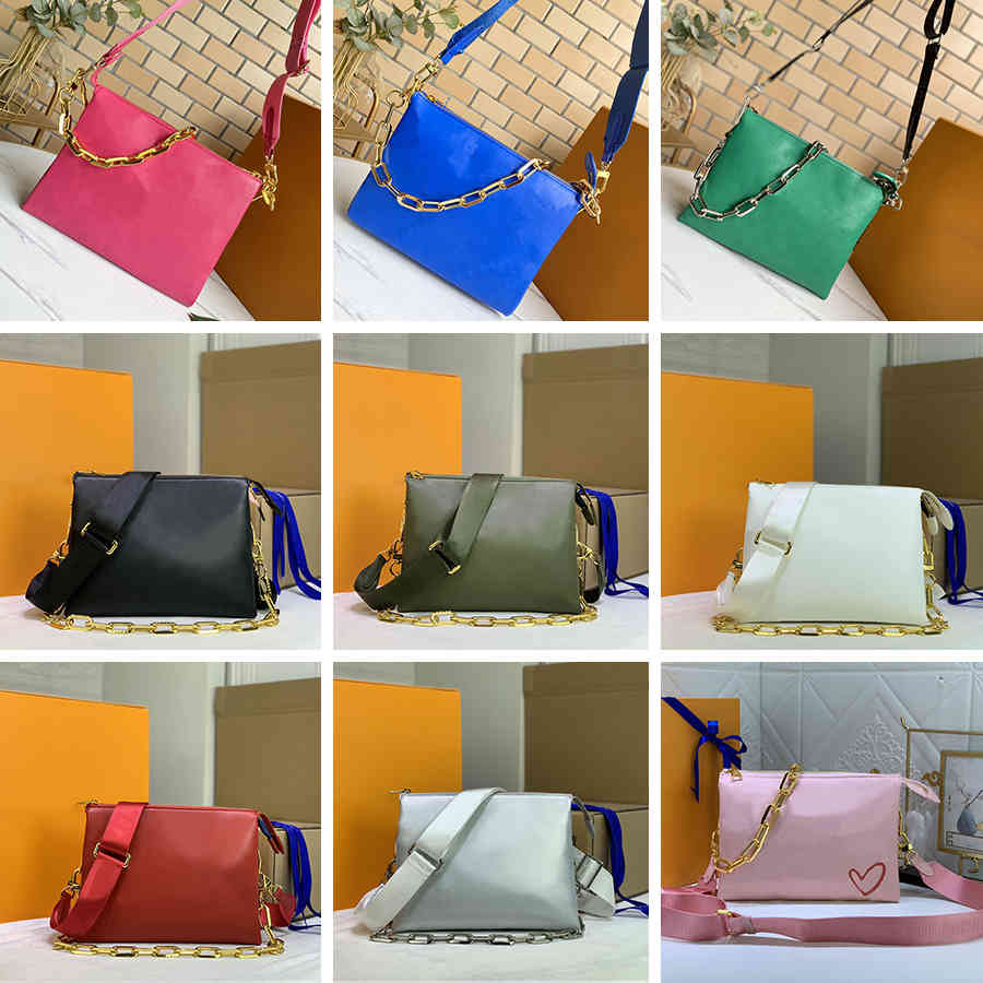 

M57790 Luxurys COUSSIN Shoulder Bag Woman Metal Chain Embossing Flower Leather Crossbody Bags Designers Handbags Women Storage Cell Phone, Black-embossing