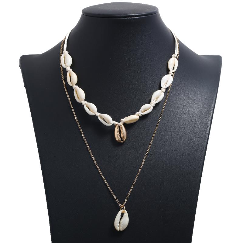 Pendant Necklaces Bohopan Natural Summer Beach Shell Necklace For Women Bohemian Double Layer Seashell Choker Statement Fashion Female Jewel-image-706409690