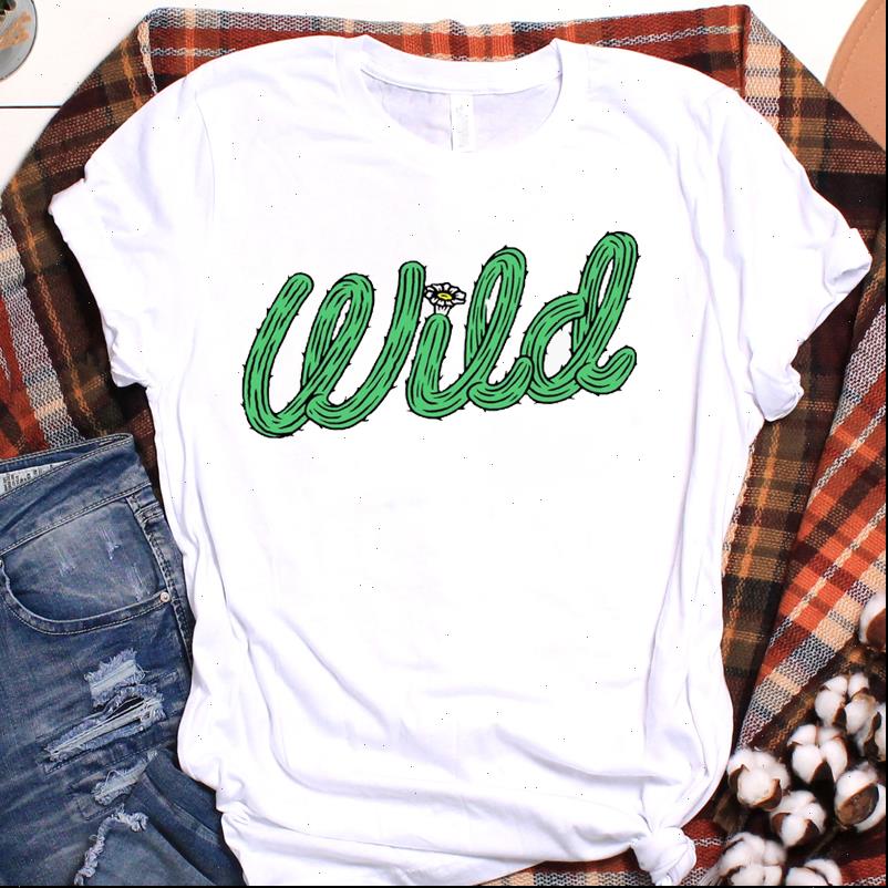 

cactus wild printed short sleeve womens t shirt loose clothes graphic, White