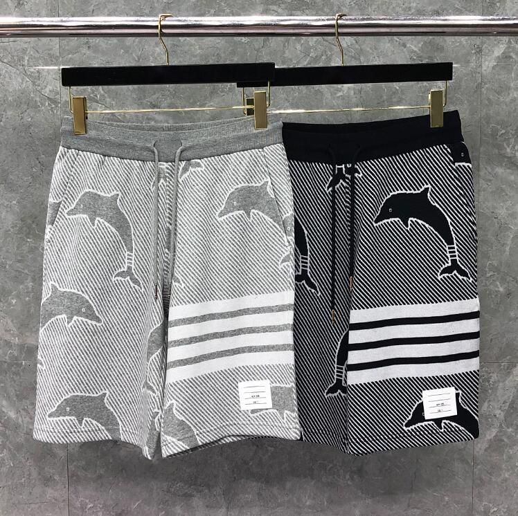

shorts Fashion TB THOM Brand Casual Men Summer Dolphin Pattern Cotton Sports Trousers Knee Length Striped women Shorts, White;black
