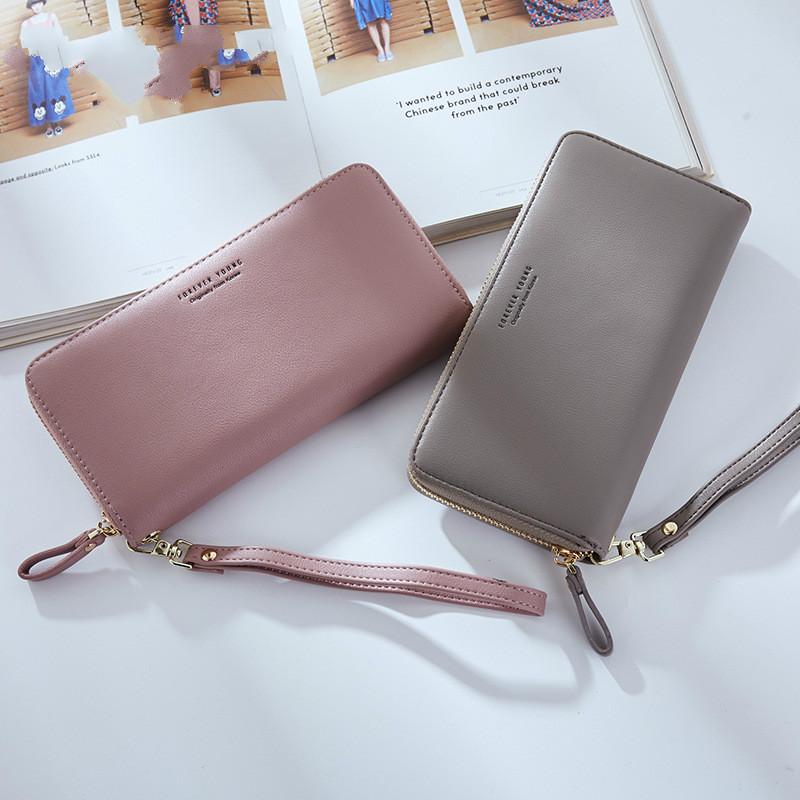 

Wallets Leather Purse Womens Wallet 2021 Ladies Simple Fashion Mobile Phone Bag Long Zipper Korean Clutch Black Pink