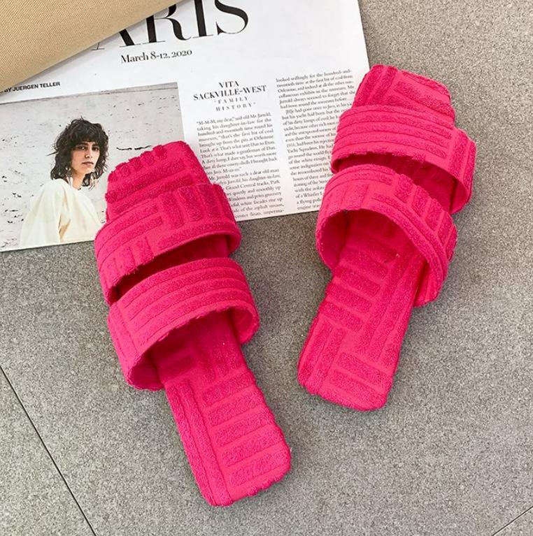 

Slippers Women Flat-bottomed Towel Sandals Comfortable Set Feet Plush Female Home Durable Non-slip, H1 green