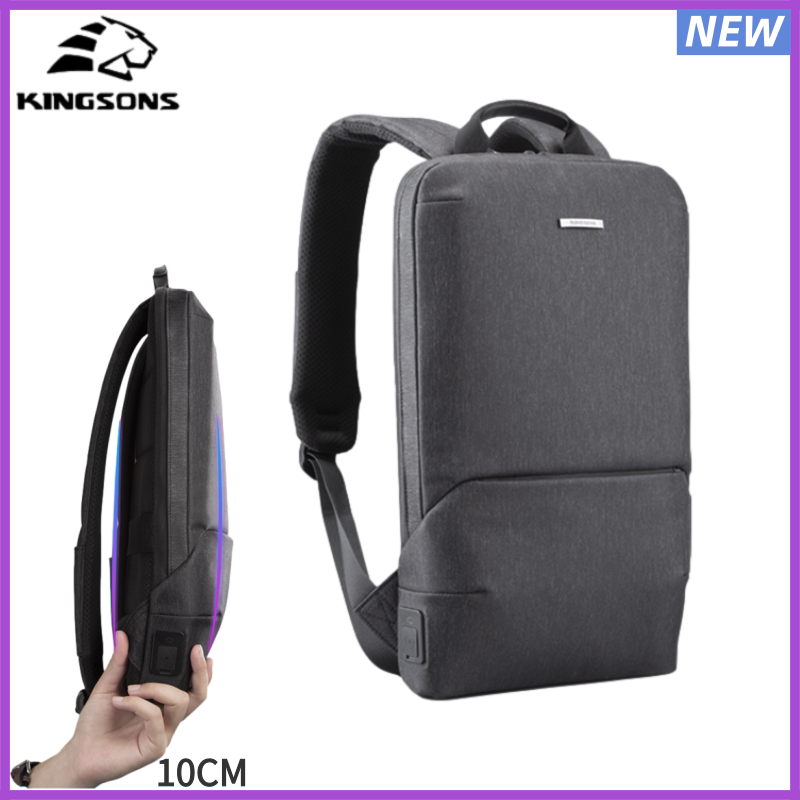 

Backpack Kingsons Unisex Backpacks Thin 15'' Laptop Men Business Office Work Bags Fashion Gray Ultralight Schoolbag With USB, Grey