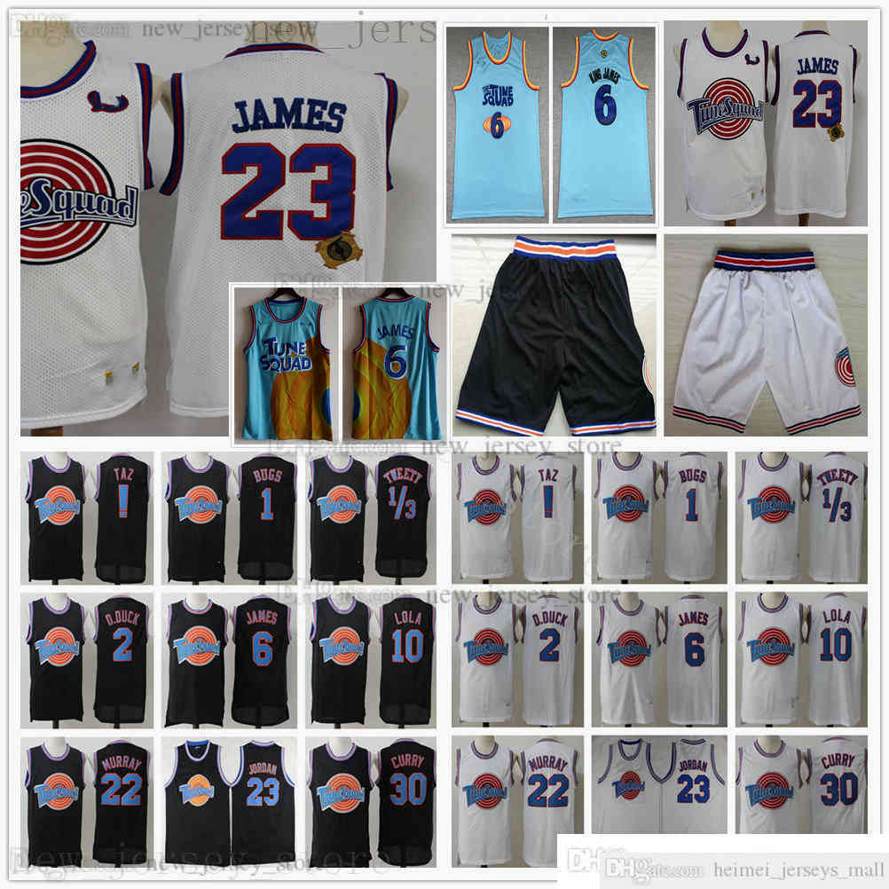 

Black White Space Jam Basketball Jerseys Movie Tune Squad Looney Daffy Duck Bill Murray Lola Bugs Bunny TAZ Tweety James Curry Shorts, Same as picture