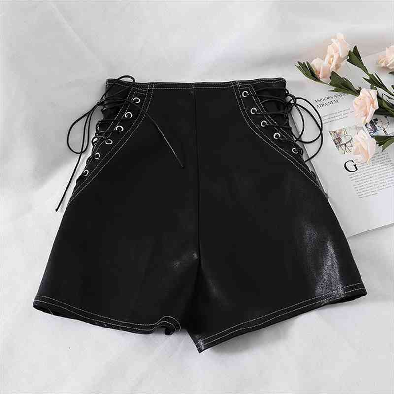 

Womens Sexy Low Waist Lace Up Shorts Performance For Party Dance Skinny Patent Leather Shorts Women Slim Cut, White;black