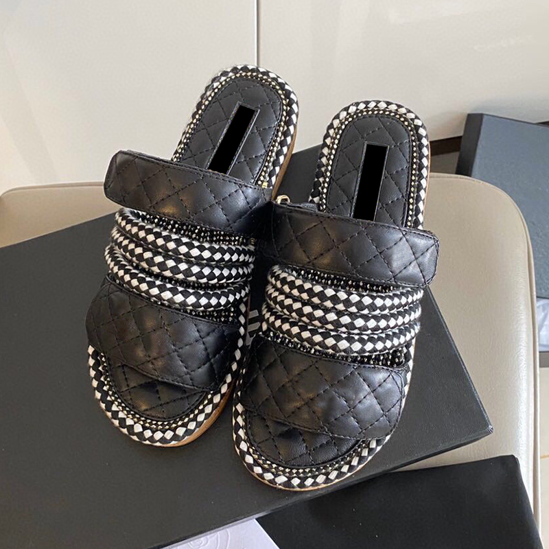

Women Rope Sandals Designer Slipper Flat Platform Sandal Outdoor Beach Flip Flops Leather Printed Lace-up Casual Shoes With Box NO331, Sock