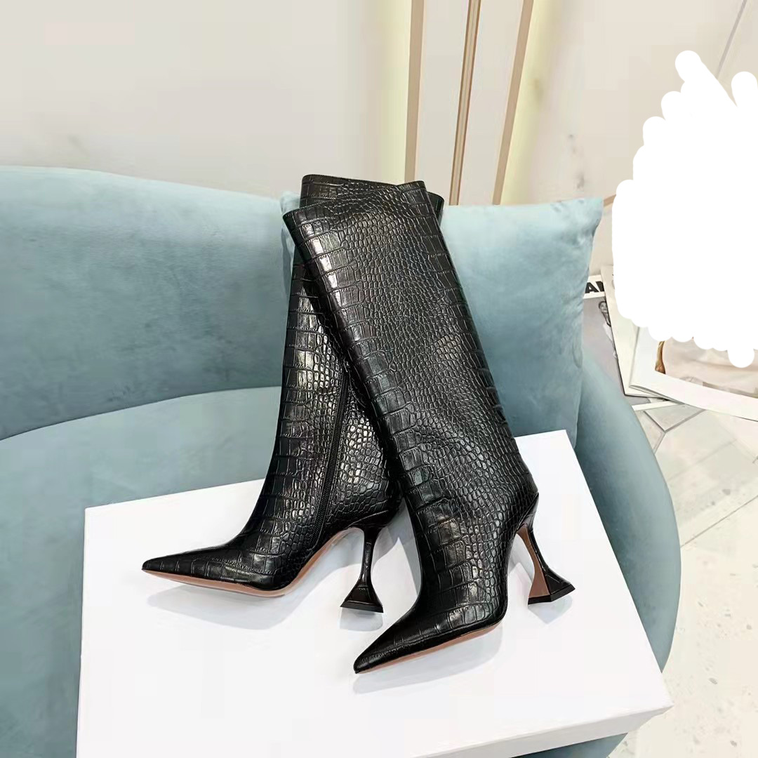 

Fashion Season Shoes Amina Italy Muaddi Boots Giorgia Croc-embossed Zip Pedestal Black Rain 95mm Crocodile-effect Knee-high Boots