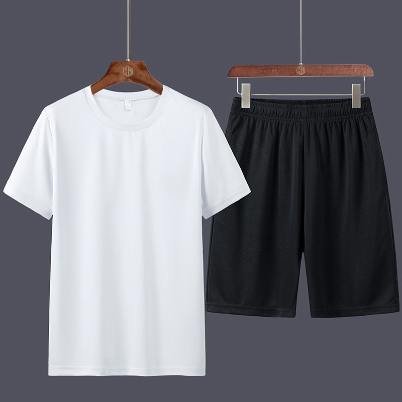 

Summer men's sportswear casual shorts new round neck T-shirt loose versatile half fashion thin short sleeve, Black pants