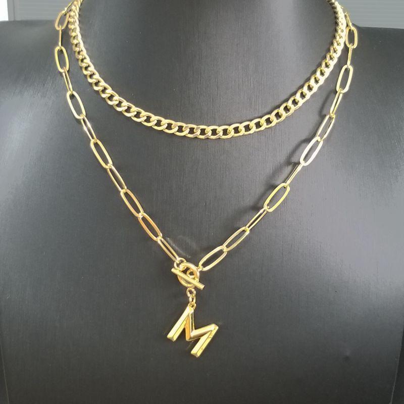 

Pendant Necklaces A-Z Letter Necklace Female Alphabet Gold Paperclip Chain Toggle For Women Hip-Hop Punk Initial Name Jewelry