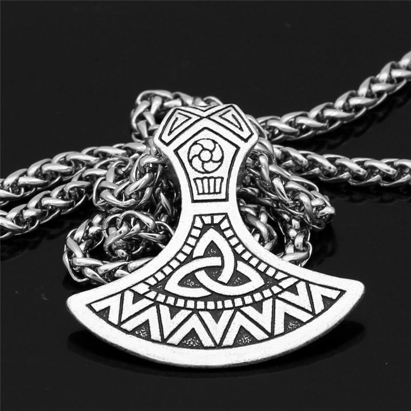 

Pendant Necklaces Nordic Vikings Necklace Axe Amulet High-Quality Metal Charm Chain Antique Silver Color Vintage Accessories Drop