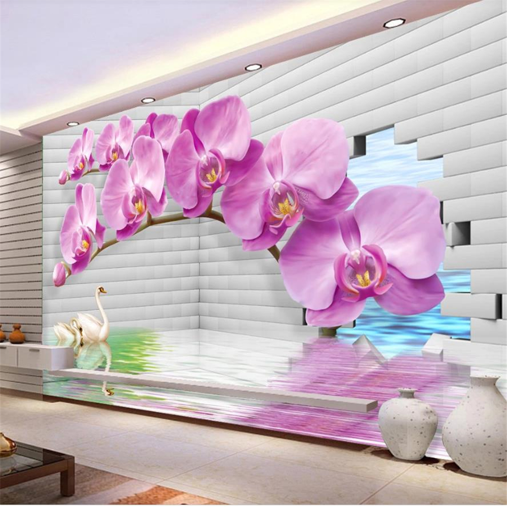 

purple wallpapers 3D stereo orchid space background wall modern wallpaper for living room