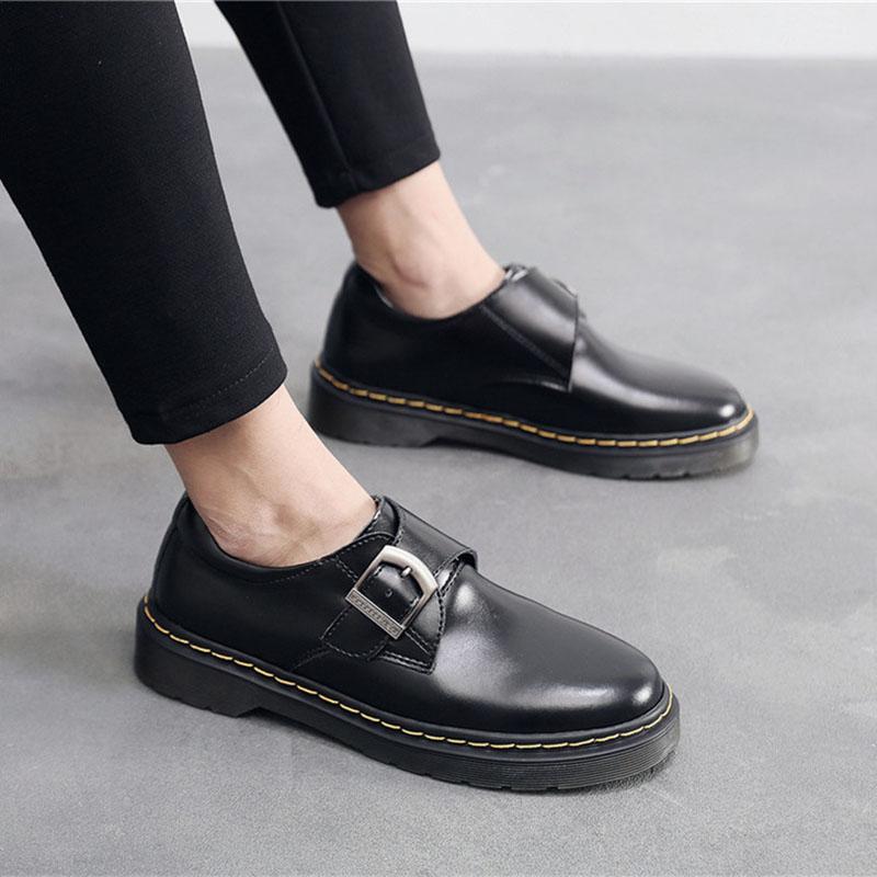 Boots Ankle Womens British Style Large Size Thick-soled Buckle Short Low-heel Round Toe Fashion Couple Casual Work Shoes