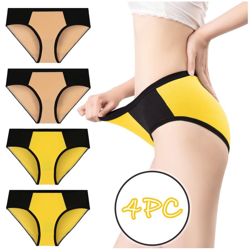 

Women's Panties Women Seamless Silk Mid Waist Underwear For Female Girls 4Pcs 4XL Large Size Set Underpant Lingerie
