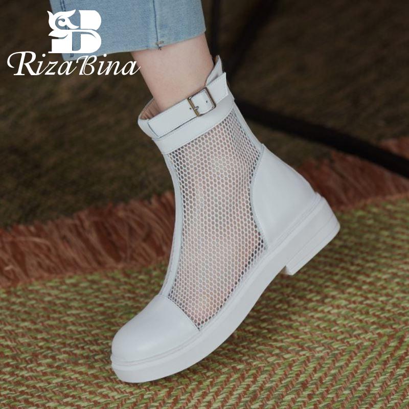 

Boots RIZABINA Summer Women Real Leather Hollow Out Shoes Zipper Outdoor Fashion Pumps Female Footwear Size 32-43, Black