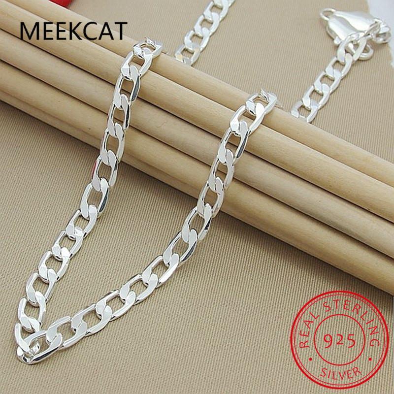 

Men 8MM Hip Hop Chain Necklaces 925 Sterling Silver Jewelry Quality Statement Necklace For Male 16-18-20-24 Inches Chains