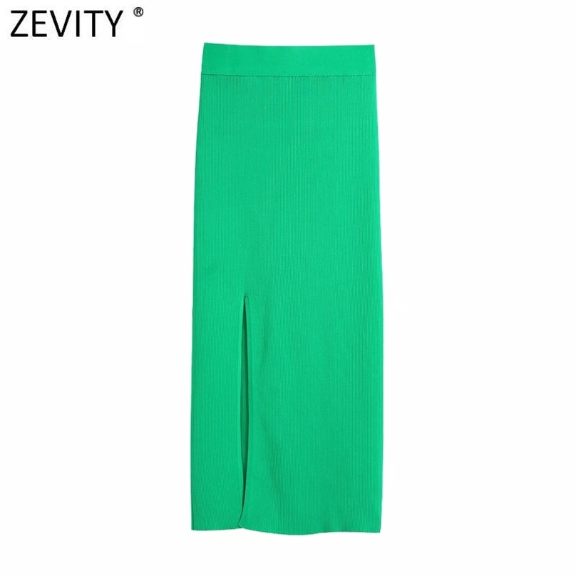 

Zevity Women Fashion Green Color Split Knitting Sarong Skirt Faldas Mujer Female Chic Slim Hip Package Straight Vestidos QUN806 210629, Bb qun806