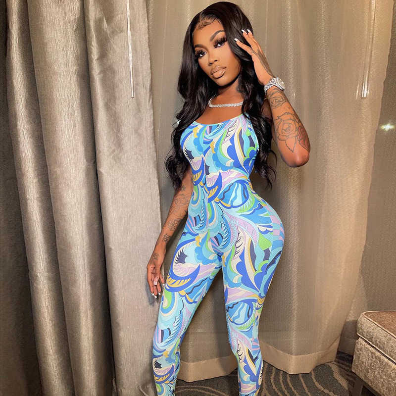 

Spring Summer Sexy Sleeveless Halter Floral Print Long Jumpsuits Casual Women High Waist Slim Fashion Clothing Streetwear 210604, Yellow