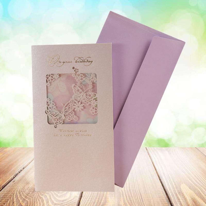 

Greeting Cards 2 Pcs/Pack Cut Bronzing Birthday Blessing Baby Shower Invitation With Flower Hollow Favors Cardstock
