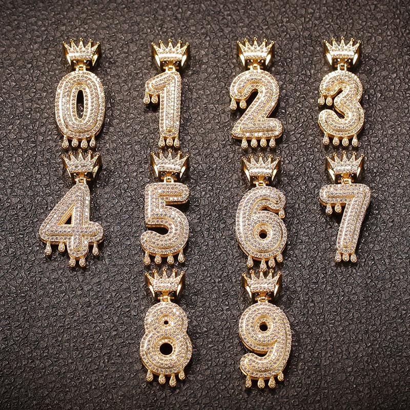 

Pendant Necklaces Hip Hop Micro Paved Cubic Zirconia Bling Out Crown Numbers Pendants For Men Rapper Jewelry Gold Color