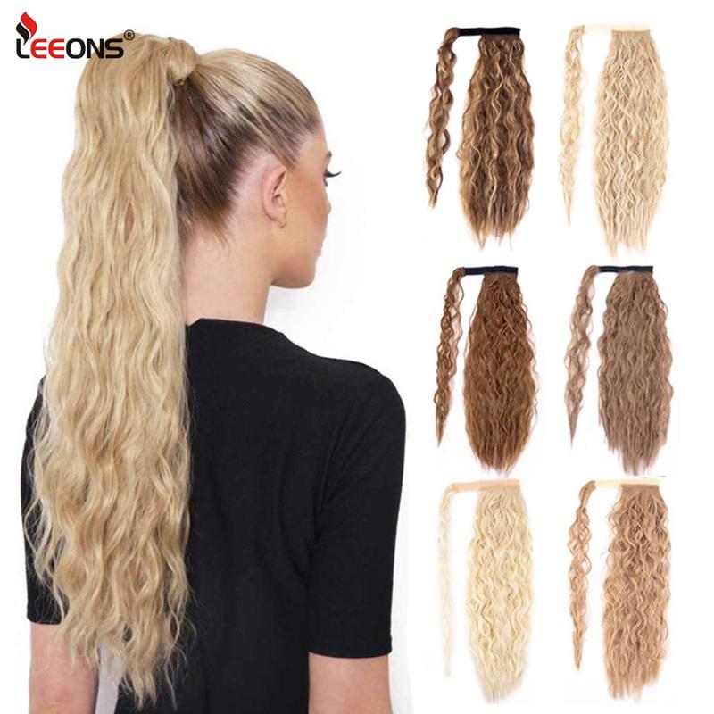 

Synthetic Wigs Ombre Brown Blonde Long Corn Wavy Ponytail Hair Piece Wrap Around Clip-On Pony Tail Clip In, Natural color