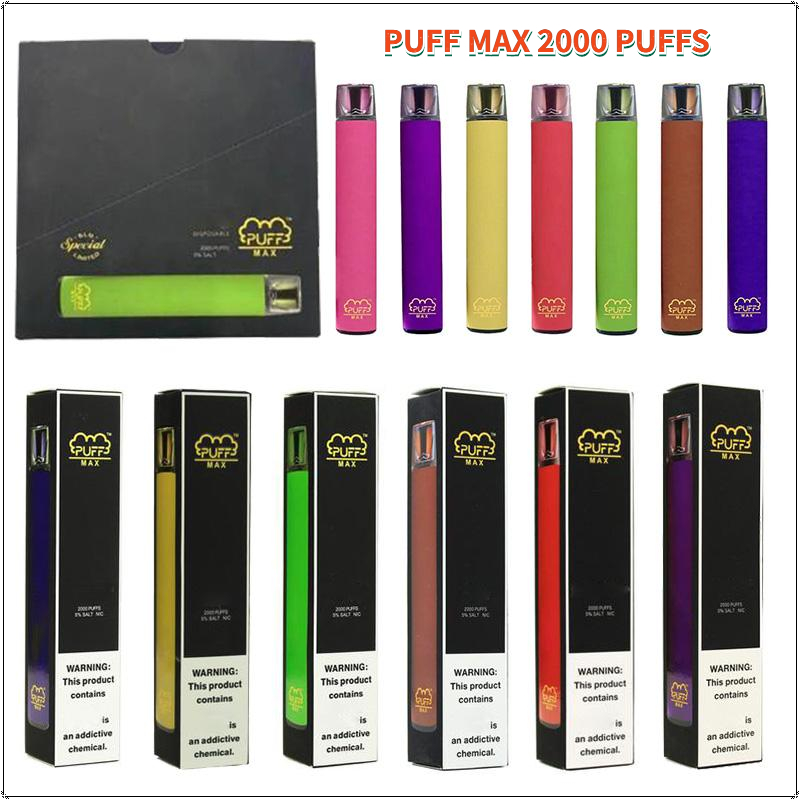 

puff bar max disposable vape pen Electronic Cigarettes 13 Colors Device 2000 Puffs 1200mAh battery 8.5ml Pre-Filled Cartridges vapors wholesale