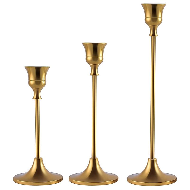 

Candle Holders Candlestick Taper Holders, Brass Gold Holder Set 3 Pcs For Wedding Party Dinning (Brass Gold)