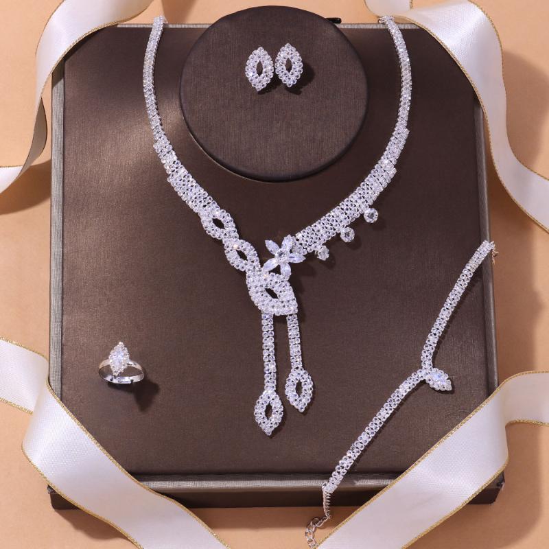 

Earrings & Necklace Fashion Bridal Jewelry Set Wedding Dress Accessories Vintage Party Banquet, Silver