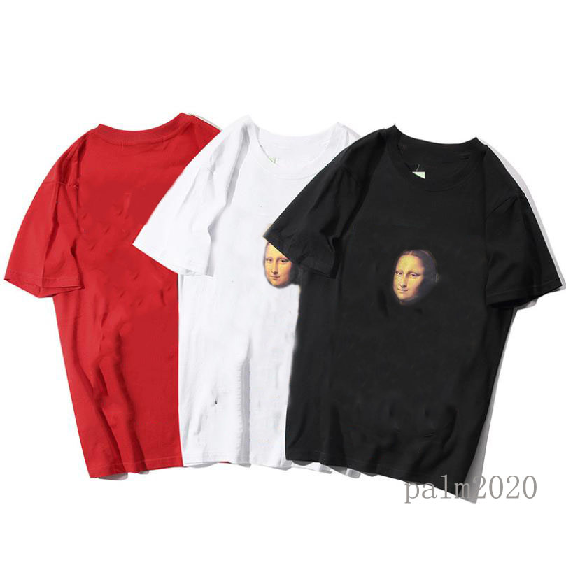

Fashion Mens T-Shirts Tops Summer tide brand Mona Lisa arrowloose round neck Men Tees M-XXL, White;black