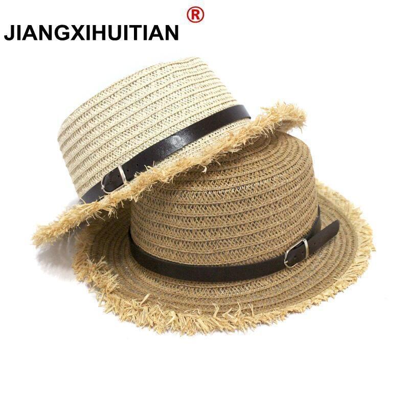 

Wide Brim Hats +Flat Top Straw Hat Summer Spring Women's Trip Caps Leisure Belt Beach Sun Raffia Fringe Cap Chapeau, Khaki