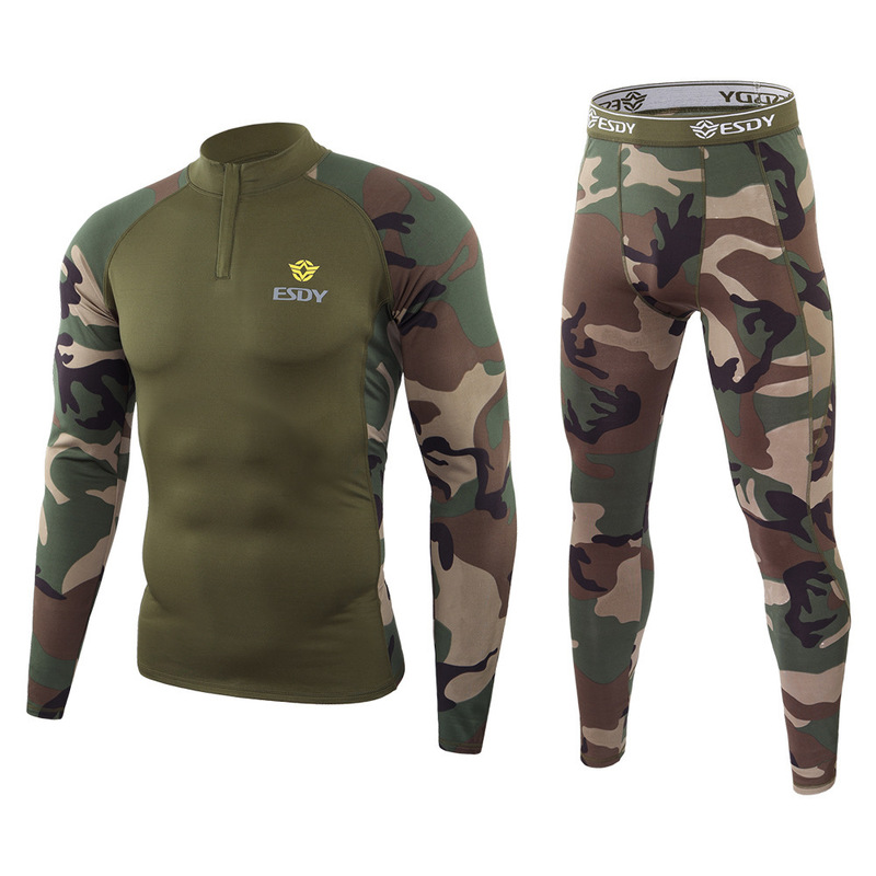 

Men's Ski Base Layer Baselayer Outdoor Thermal Warm Windproof Fleece Lining Breathable Spring Camo Clothing Suit Camping, Gray