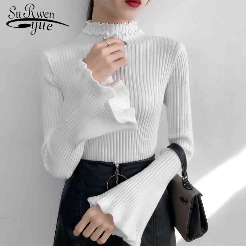 Fashion Women Sweater Autumn and Winter Turtleneck Long Sleeve Flare Casual Clothing Cotton Slim 5283 50 210508