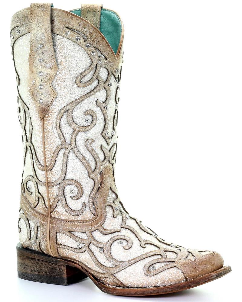 

Boots WOMEN'S WHITE GLITTER INLAY WESTERN - SQUARE TOE, Blown