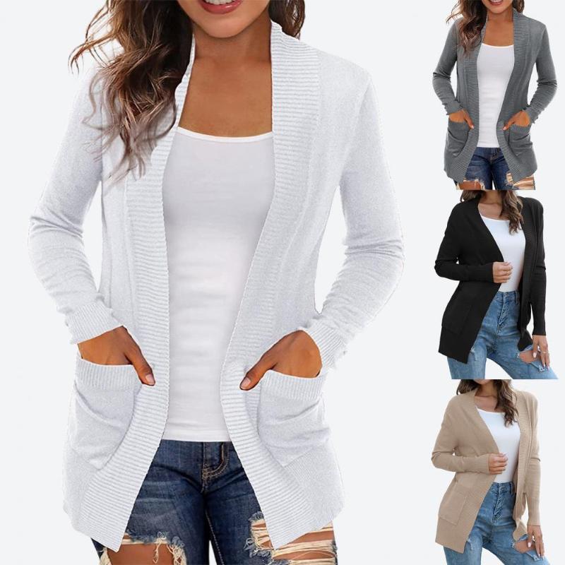

Women's Knits & Tees Women Knitted Cardigans Sweater Coat Solid Color Simple Great Stitching Autumn Female Tops 2022 Long Sleeve Knitting To, White