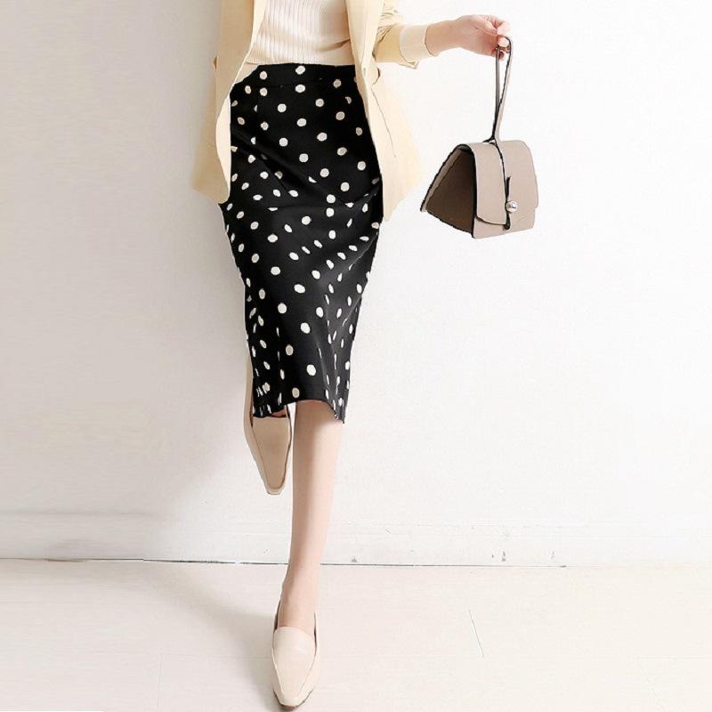 

All-match Slim Hip Polka Dot Chiffon One-step Medium-length Daisy Skirt Female Skirts, Black