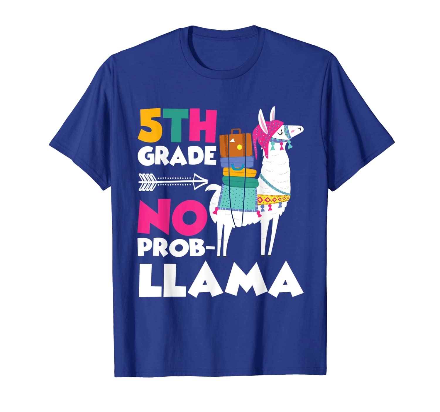 

5th grade no prob-llama llama back to school shirt, White;black