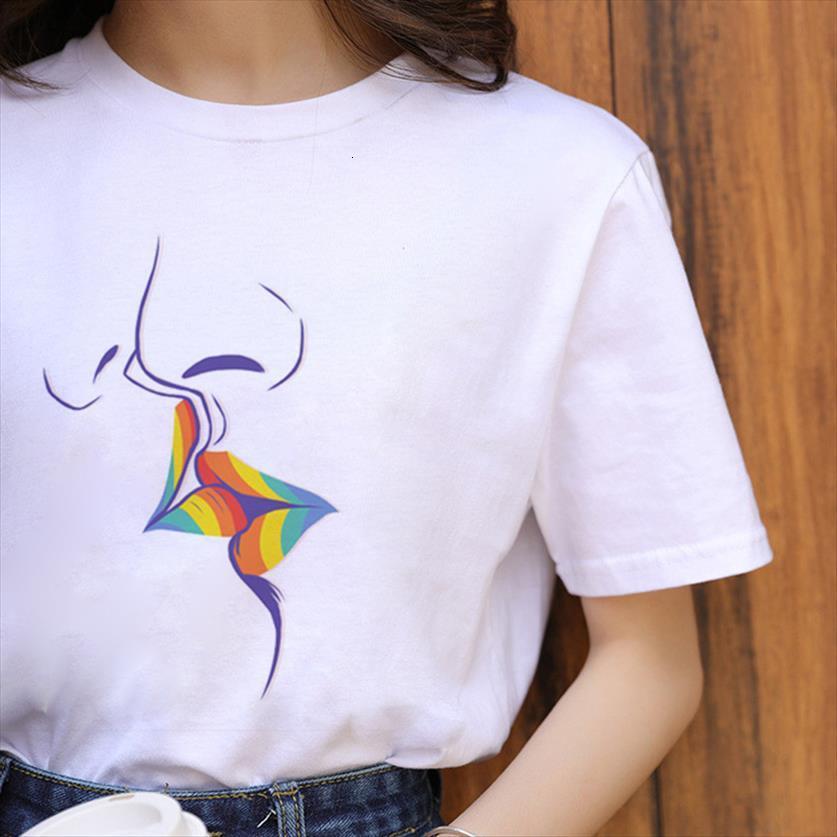 

lgbt harajuku rainbow gay pride women lesbian ullzang cartoon 90s graphic casual fashion tees female, White