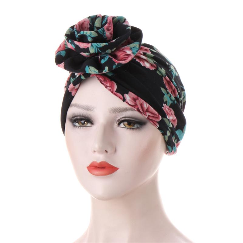 

Big Flower Knot Sleep Hat Floral Print Bonnet Women Muslim Hijab Scarf Cotton Cross Headscarf Turban Night Cap Head Cover Beanie/Skull Caps, Red