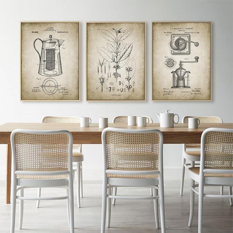 

Paintings Coffee Making Patent Vintage Poster Canvas Painting Wall Art Print Pictures Kitchen Cafe Living Room Interior Home Decoration