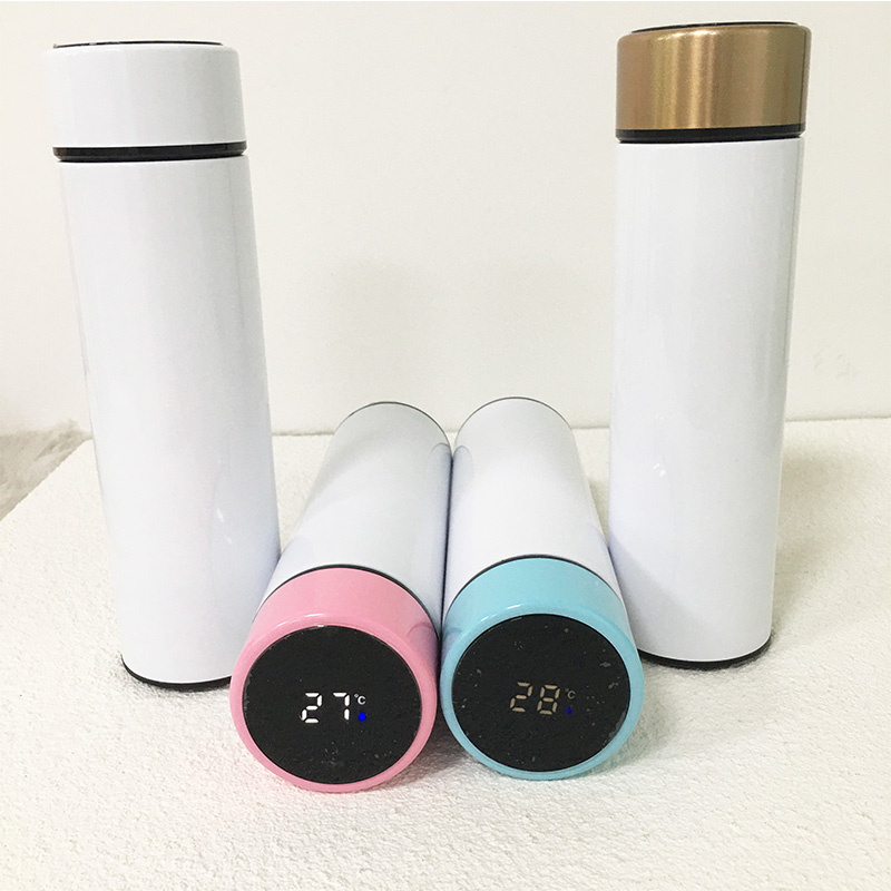 

Sublimation Water Bottle With LED Touch Display Temperature 500ml Straight Tumbler Stainless Steel Vacuum Coffee Mug Fetival Party Gift