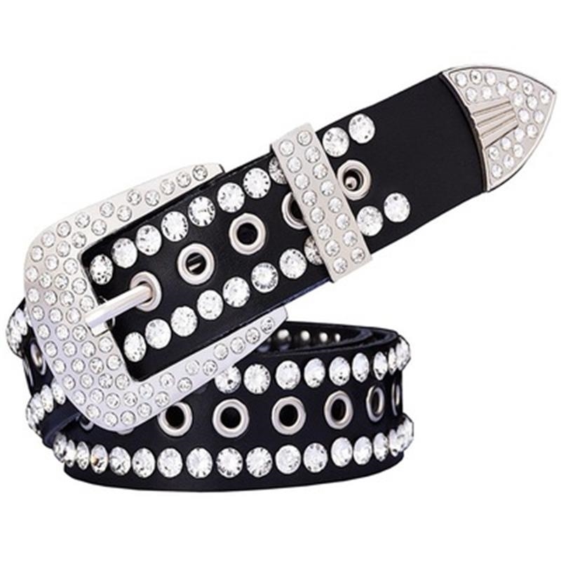 

Designer belts 2023 Colors Rhinestone Punk Hollow High Quality Genuine Leather Western Cowboy Unisex Bling Diamond Belt For Woman