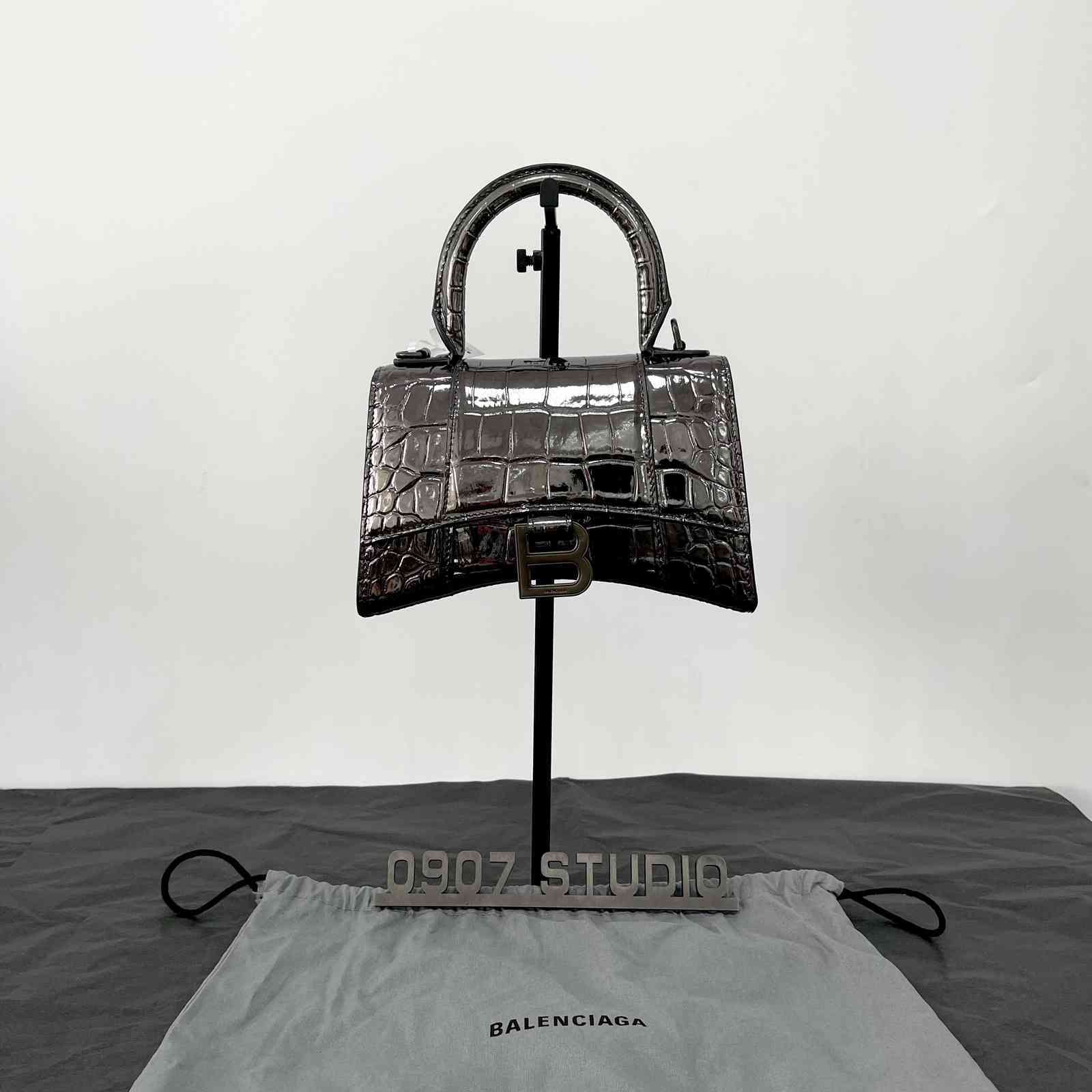 

Designer Handbags Black Silver Balencaiga Imitation Crocodile Leather Xs Messenger Portable Hourglass Bag Bb